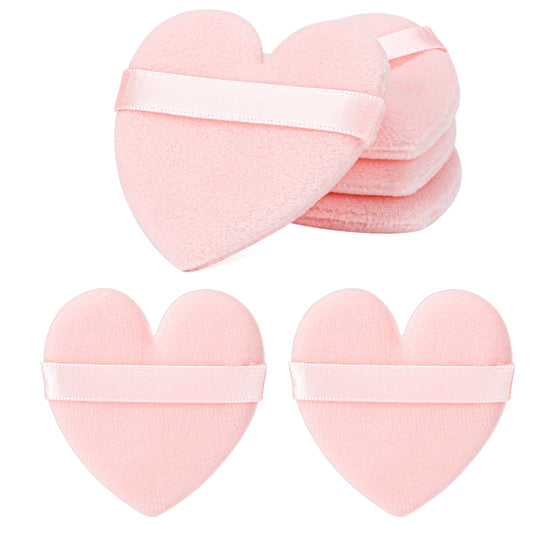 Hariendny 6 Pcs Powder Puff for Face Pink Heart Shape Makeup Puff Powder Setting Powder Puff Cotton Velour Face Puff for Contouring, Corners and Under Eyes Setting Beauty Makeup Tools