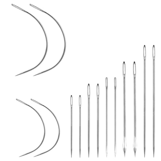 Heavy Duty Hand Sewing Needle Kit 14 Pcs Household Hand Needles Curved Needle Leather Sewing Needles for Home Upholstery Carpet Leather Canvas Repair