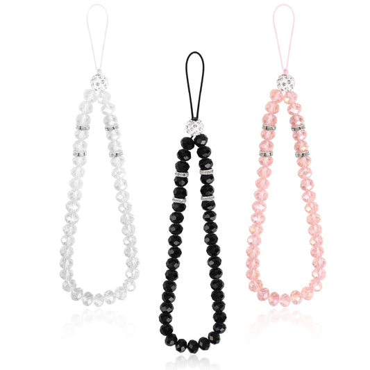 InnoHHustle 3Pcs Beaded Phone Lanyard Wrist Strap Beaded Cell Phone Lanyard Short Hand Wrist Lanyard Strap Crystal Cell Phone Lanyard Hand Wrist Lanyard Strap Beaded for Women's Wristlet