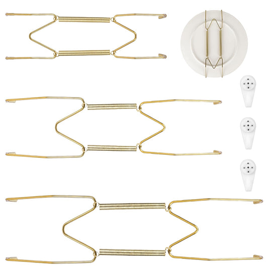 KALIONE 3 Pack Gold Plate Hangers for Walls, Wall Plate Hangers Stainless Steel, Wall Hangers for Plate Holders for Displaying on Wall for 5-10.5inch Decorative Plates ( 6" 8" 10")