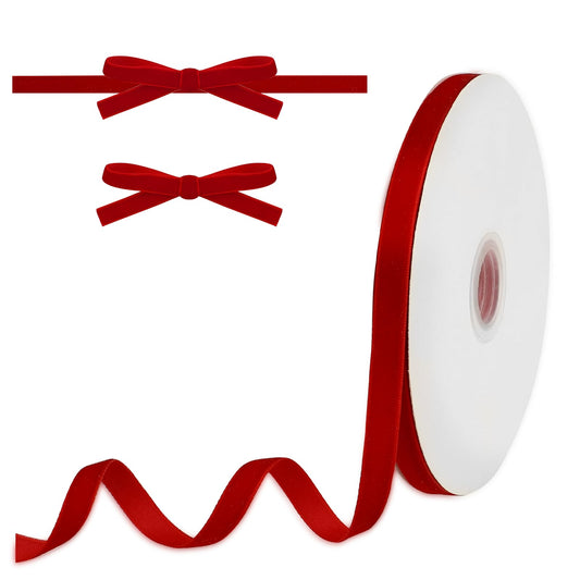 3/8" Red Velvet Ribbon Thin Gift Wrap Ribbons, 25 Yards Craft Velvet Ribbon for Gift Wrapping, Vintage Velvet Ribbons, Spool Fabric Ribbons for Wreath Decoration, Bow Making