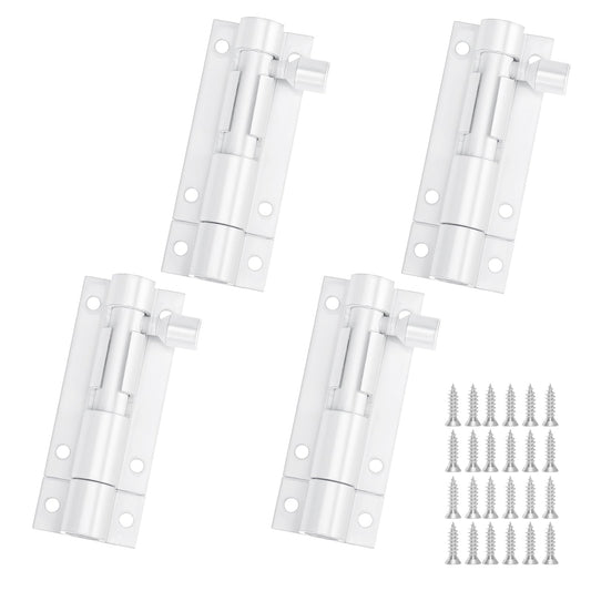 4 Pack Barrel Bolt Lock 2 Inch Stainless Steel Slide Bolt Latch Door Latch Lock Safety Sliding Lock with Screws for Doors, Cabinets, Fence Gate (White)