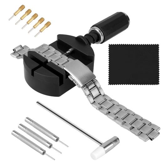 Watch Link Removal Kit, 11 Pcs Watch Adjustment Tool Kit Watch Resizing Kit Watch Repair Tools with Watch Adjuster, Watch Pins, Hammer, Spring bar for Watch Bracelet Adjustment Replacement Repairing,