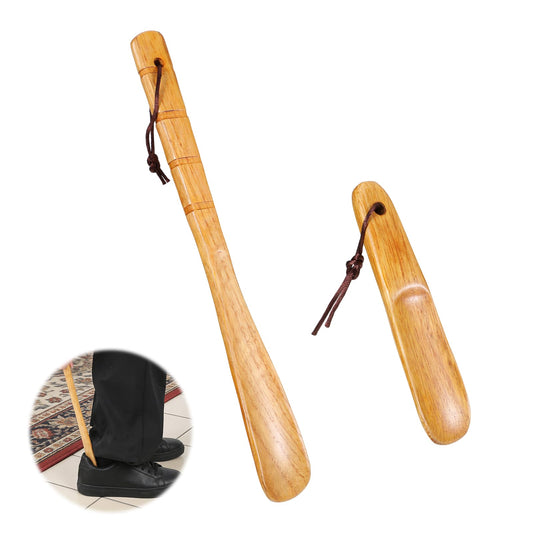 Xelsluthe 2 PCS Wooden Shoe Horn Shoe Horn for Boots Shoe-Horn Long Handle for Seniors 12.5in 6.3in Shoes Spoon Small Lazy Shoes Helper for Seniors, Pregnancy, Men, Women Home or Travel