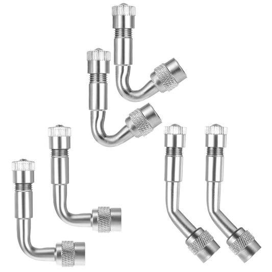 Pack of 6 Valve Extension, Car Valve Made of Metal, 45 Degrees, 90 Degrees, 135 Degrees, Double Car Valve Adapter, Universal Flexible Tyre Valve Extension for Double Wheeled Bicycles and Motorcycles