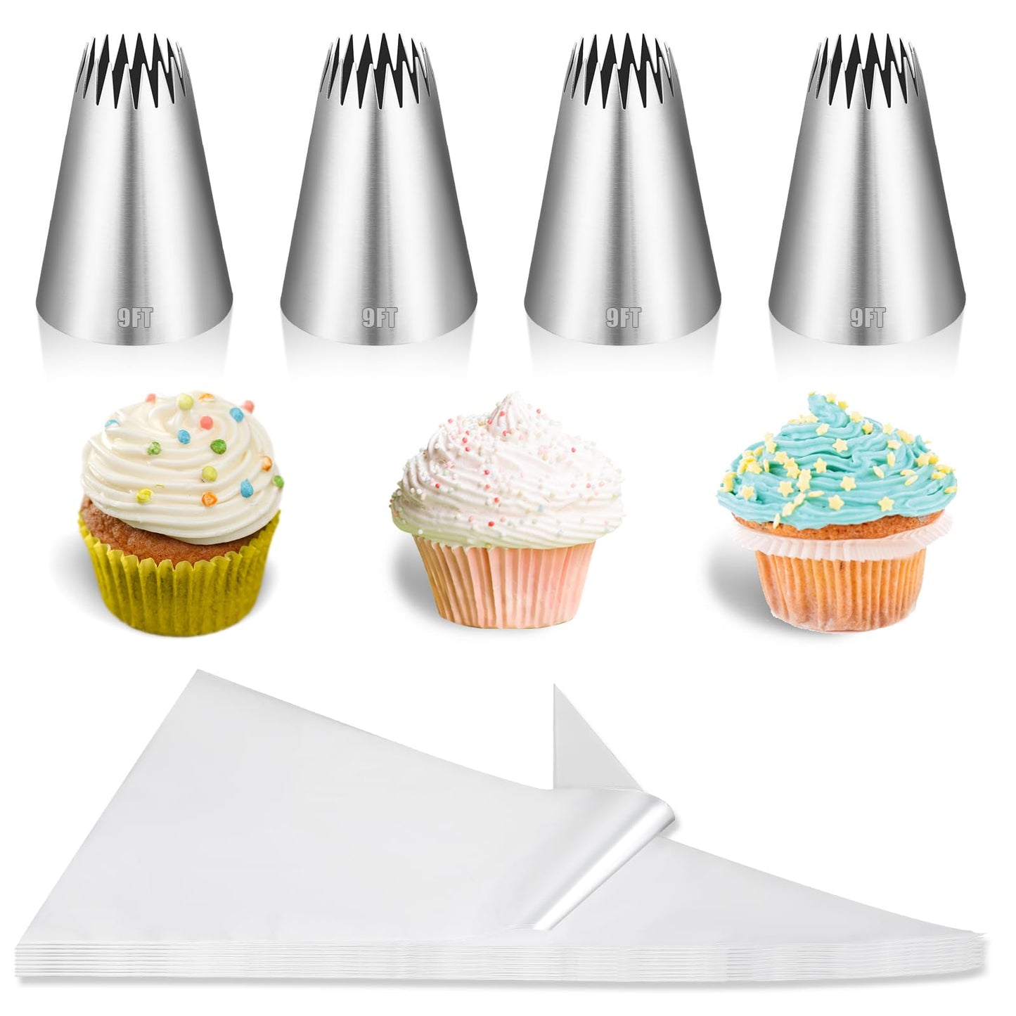 Piping Bags and Nozzles Set, 20Pcs 18 Inch Piping Bags and Tips Set, Pastry Bags with 4pcs Stainless Steel Piping Tips for Cakes Decorating (9FT)