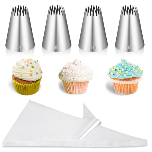 Piping Bags and Nozzles Set, 20Pcs 18 Inch Piping Bags and Tips Set, Pastry Bags with 4pcs Stainless Steel Piping Tips for Cakes Decorating (9FT)