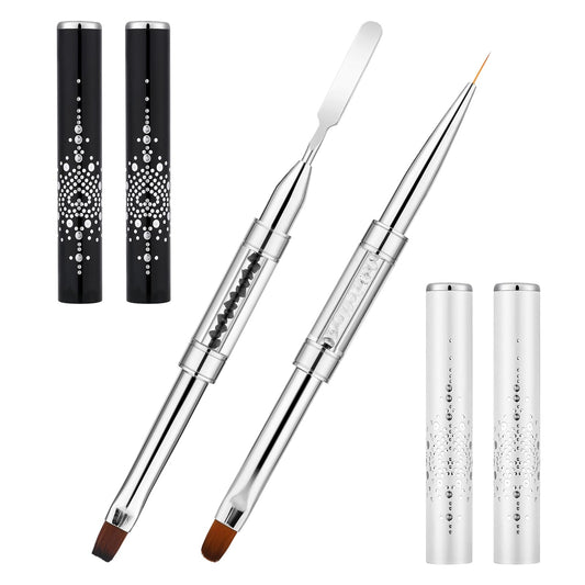 2pcs Hard Gel Nail Brush, French Tip Nail Gel Liner Brush, French Manicure Brush Builder Gel Brushes, Dual-Ended Nail Design Brushes Rhinestone Handle Nail Brush for Design Nails Professional Nail Art