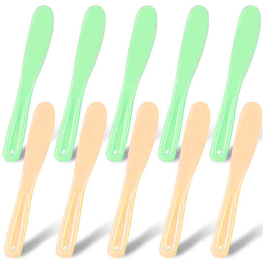 Large Cosmetic Spatula, 10 Pcs Multipurpose Jelly Mask Applicator Plastic Face Makeup Spatula Reusable Beauty Spatula Skincare Tools Makeup Scoop DIY Mask Mixing and Sampling Spoon (Yellow & Green)