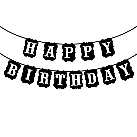 KALIONE Happy Birthday Banner Pack, Black Happy Birthday Sign, Black Happy Birthday Bunting Sign for Wall Hanging, Birthday Party Decoration Banner with Long Rope for Kids Women Men