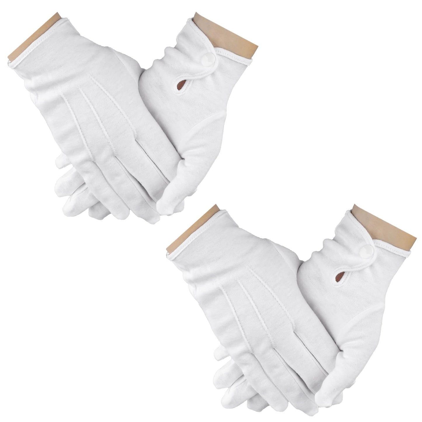 salbsever 2 Pair White Gloves for Women Men White Cotton Gloves Fancy Dress Thin Parade Gloves Formal Marching Uniform Gloves Mime White Butler Gloves Tuxedo Costume Honor Guard Gloves with Snap