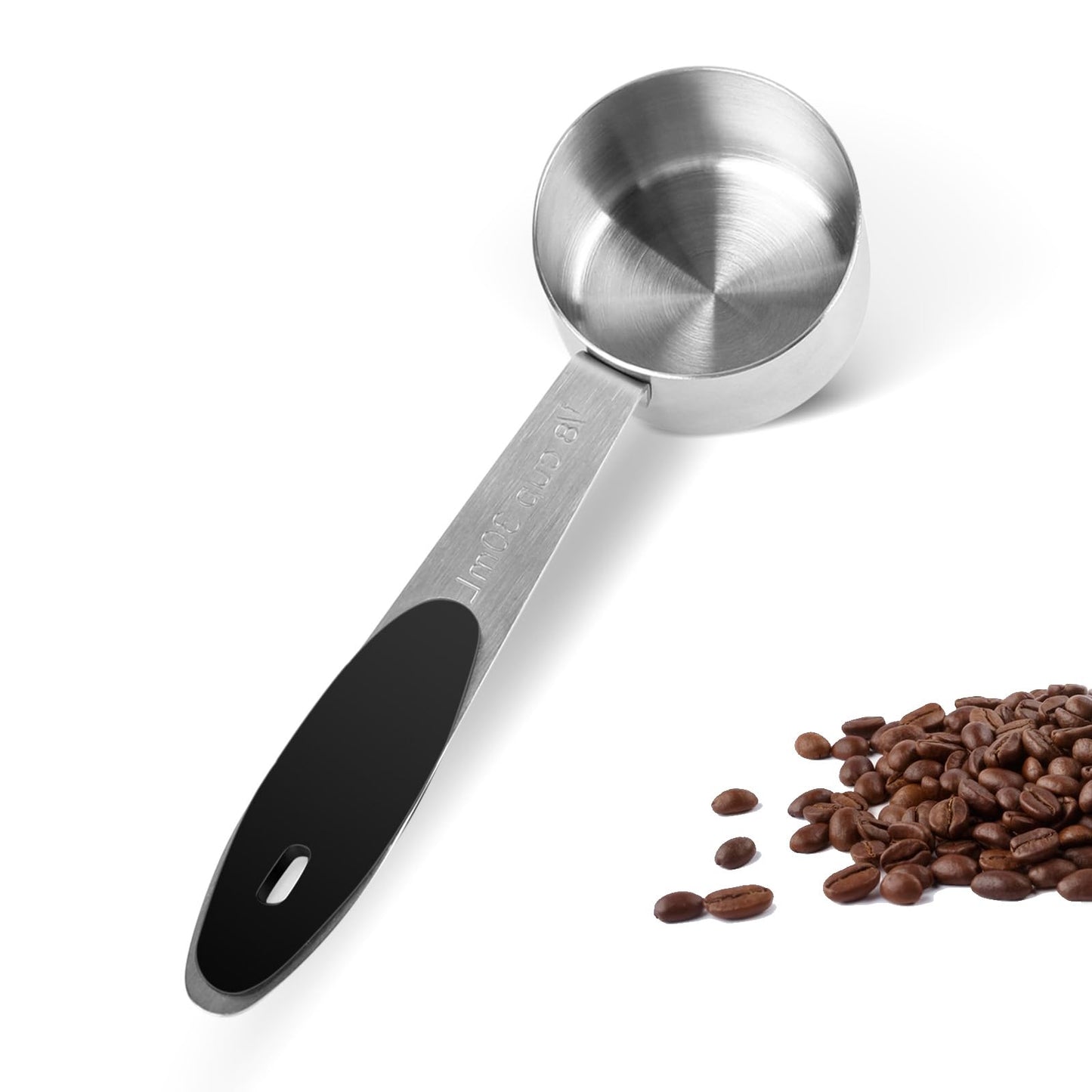 1/8 Cup Measuring Cup, Stainless Steel Measuring Scoops, Small Measuring Cup Measuring Scoop, Single Metal Coffee Scoop Measuring Cup with Black Silicone Handle(2 Tbsp/30 ml/30 cc/1 oz)