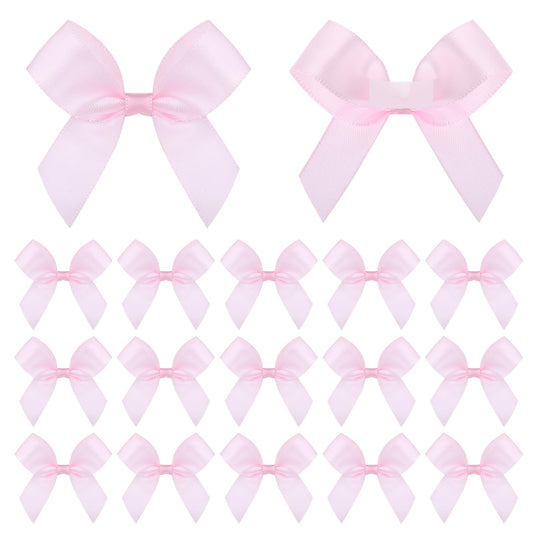 30 Pcs Mini Pink Ribbon Bows Satin Bows Mini Ribbon Bow with Sticky Gel Pads Pink Bow Decor Favor Ribbon Bows Little Bow Decorations for Party Premade Craft Bows for Candy Bags Package Decorating