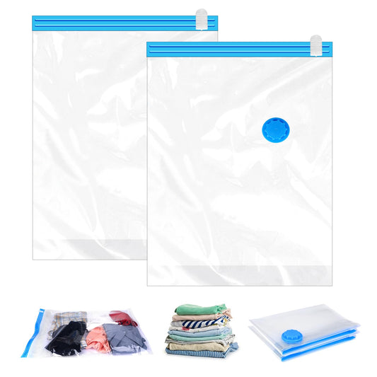 2Pack Vacuum Storage Bags for Clothes, Travel Essentials Sealer Compression Bags, 60x80cm Space Saver Vacuum Cubes Packing Bags, Storage Bags Vacuum Bags Sealed for Clothing, Blankets, Pillows Storage