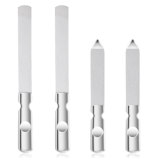 4 PCS Stainless Steel Nail Files Double Sided Metal Nail File with Anti-Slip Handle, Reusable Manicure Filer Natural Nail Art File for Women and Men