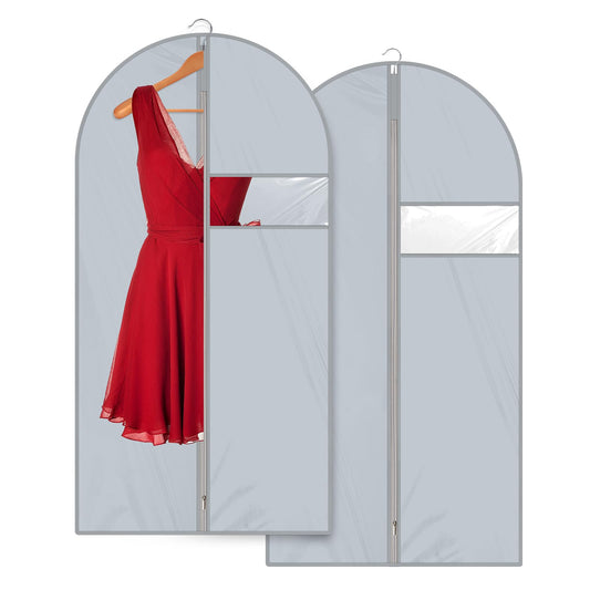 2 Packs Garment Bag, Garment Bag for Suit Dress, Garment Bags for Hanging Clothes, Dust-Proof Garment Bags with Clear Pockets, Breathable Dress Bags for Suits Coats(Grey 100x60cm)