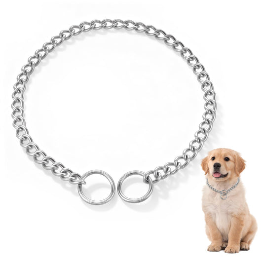 Dog Choker Collar Dog Slip Collar Heavy Duty Dogs Choker Collars Metal Dogs Collars for XS Small Medium Large Big XL Breed (Silver, L(Neck Max 21.65inch) D3.0mm)