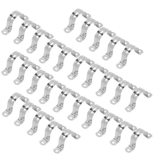 30PCS M40 (1 1/2") Rigid Pipe Strap Clamp, Stainless Steel Pipe Clamps, U-Shaped Pipe Bands Saddle Clamp, Fastening Clamp, U-Shaped Saddle Clamp for Water Pipe and Gas Pipe (Silver)