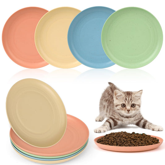 4 Pcs Cat Food Dish Shallow Cat Wet Food Flat Cat Bowls Whisker Fatigue Free Cat Food Bowls Cat Dishes for Food and Water Wide Cat Plate for Kittens and Short Legged Cat (Color B,Round)