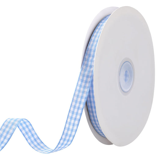 Blue and White Gingham Ribbon Blue Ribbon for Hair Accessory Craft Checkered Ribbon Picnic Craft Light Wedding Home Decoration Valentine's Day Gift Wrapping Floral Decoration Bouquet 3/8 Inch x 50 Yd