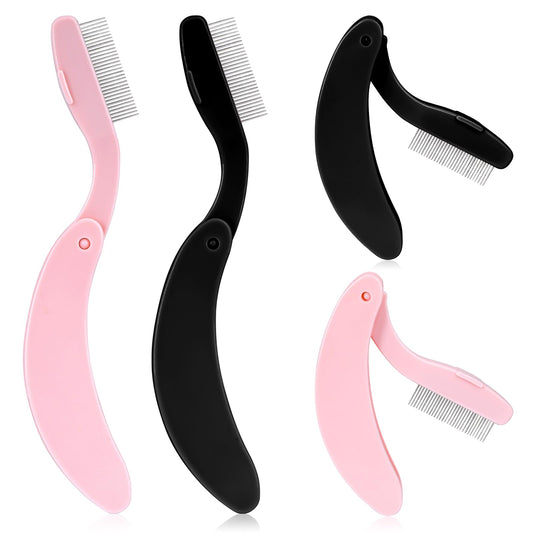 4 Pcs Eyelash Separator Tool Folding Eyelash Comb Eyelash Comb Seperator Stainless Eyebrow Comb Folding Eyebrow Brush Lash Brush Separator Tool with Metal Teeth Eyebrow Comb Metal Teeth Black Pink