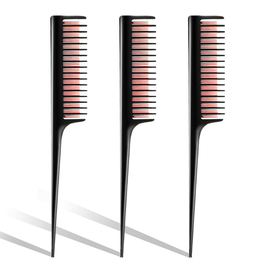 3PCS Triple Teasing Comb, Black Rat Tail Comb Deluxe Teasing Brush Unisex Fine Tooth Comb Professional Styling Comb Parting Comb for Hair Styling Back Combing Parting Thinning Hair Adding Volume
