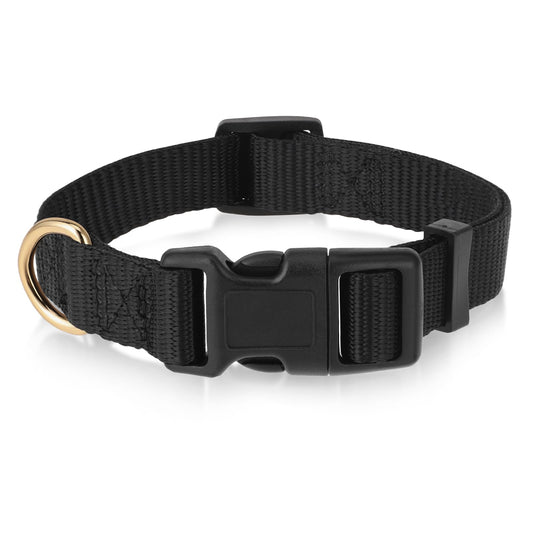 Black Dog Collar Puppy Basic Collar, Adjustable Medium Pet Collars with Quick Release Buckle for Small Dogs, Classic Heavy Duty Dog Collar for Walking Running, 3/4" Width