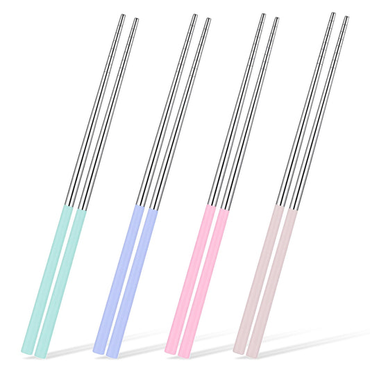 4 Pairs Metal Chopsticks, Chopsticks Reusable, 304 Stainless Steel Chopstick, 9 Inch Colorful, Non-Slip, Dishwasher Safe, for Home Kitchen Restaurant Use