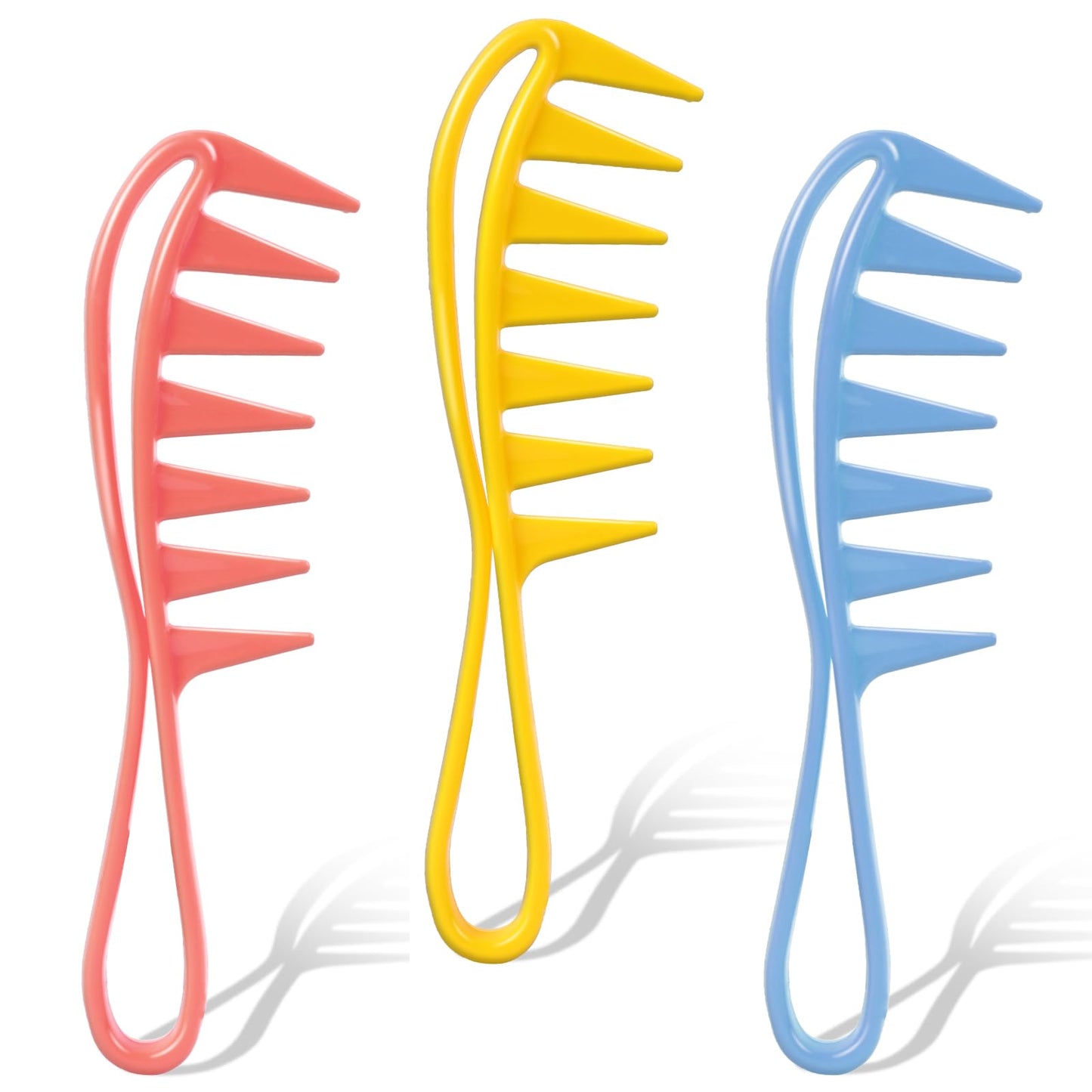 Wide Tooth Combs, 3 Pieces Wide Tooth Comb for Wet Hair Curling Comb Large Tooth Comb Wig Combs Plastic Shower Comb Shark Teeth Salon Hairstyle Tool Combs for Women Girls Long Curly Wavy Hair