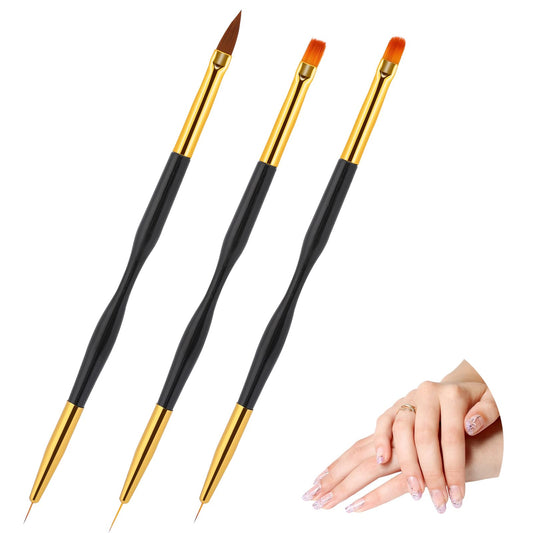 Nail Art Brushes, 3 Pcs Acrylic Nail Brush Kit Dual-Head Nail Brush for Nail Art Nail Drawing Pen Professional Nail Art Tools for Nail Artist Novice Brush Nail Art Designs Tools DIY Manicur