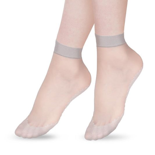 KALIONE 10 Pairs Silky Nylon Ankle Socks, Women's Thin Socks, Breathable Short Ankle Stock, Elastic Silk Stockings, Anti-Slip Nylon Socks for Women and Girls,Grey
