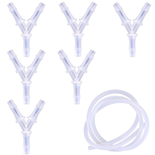 KALIONE 6 Packs Aquarium Air Valve, Y-Shaped Aquarium Airline Tubing, Aquarium Air Pump Accessories, Air Hose Splitter, 3 Way Oxygen Tubing Connectors with 1 Pipe Fitting for Fish Tank Aquarium