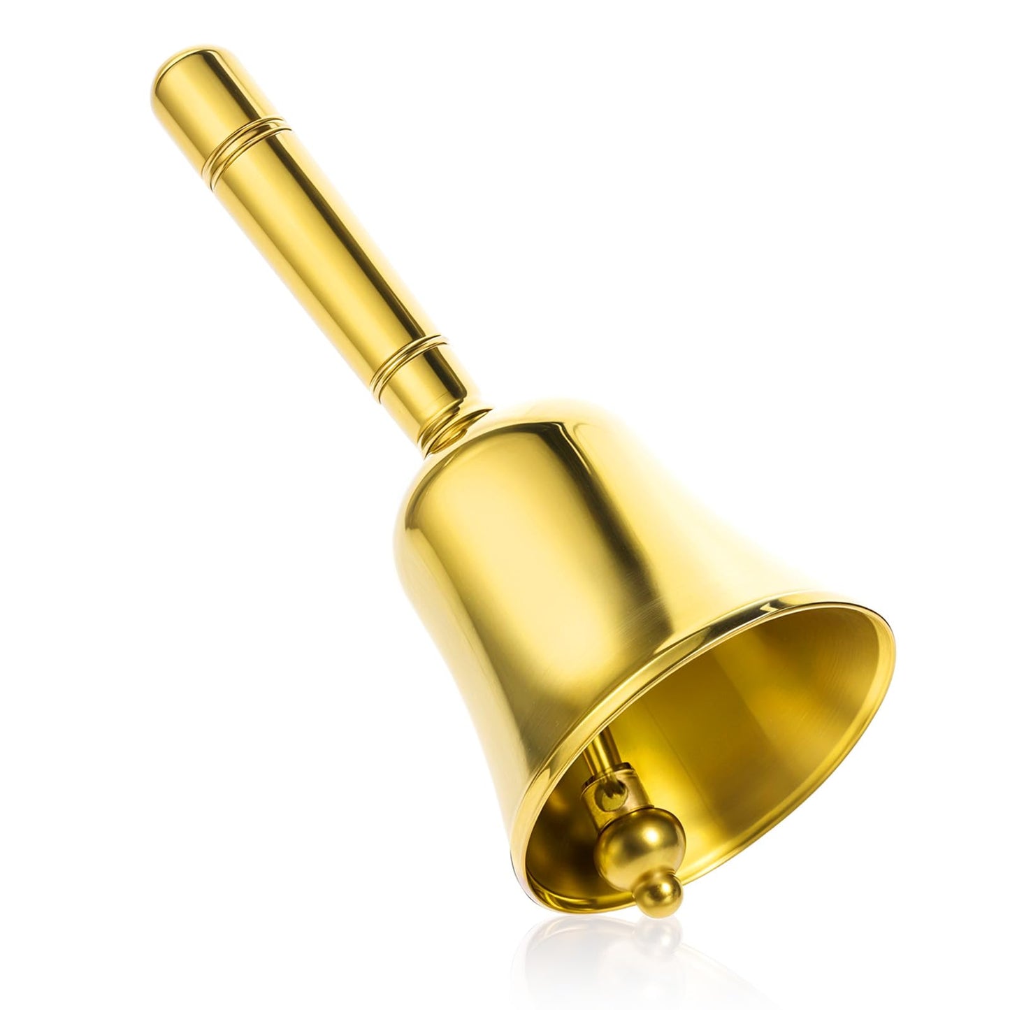 Super Loud Solid Brass Hand Call Bell, Small Gold Hand Service Teacher Classroom Meditation Dinner Bell for Ringing at Weddings Christmas Seniors Bedside School Service Crafts