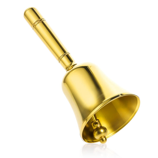 Super Loud Solid Brass Hand Call Bell, Small Gold Hand Service Teacher Classroom Meditation Dinner Bell for Ringing at Weddings Christmas Seniors Bedside School Service Crafts