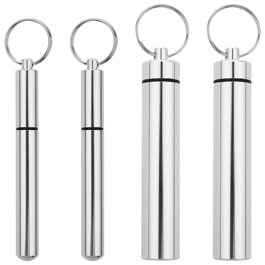 Mozeat Lens 4pcs Portable Toothpick Holder Aluminum Alloy Toothpick Holder with Keychain Waterproof Box Portable Outdoor Toothpick Container for Travel Picnic and Camping, 2 Sizes, Silver