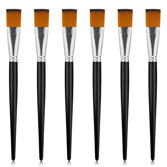 6pcs Flat Paint Brushes for Acrylic Painting 1 inch Nylon Paint Brushes Watercolor Brushes Artist Painting Brush with Wooden Handle for Watercolor, Oil, Crafts, Face Body