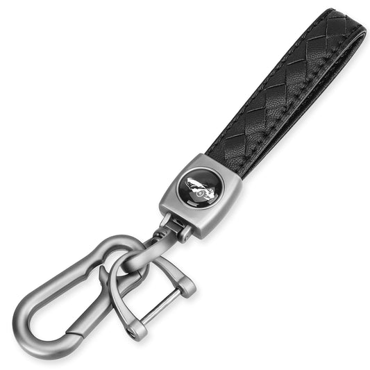 KALIONE Leather Keychain with D Ring, Rotatable Snap Swivel for Men & Women, Black