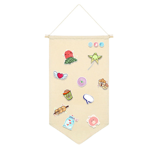 KALIONE 1 Set Pin Badge Display Banner, Earring Display Case, Brooch Pin Jewelry Organizer Banner for Wall Hanging, Pins Collection Display Holder, Large Jewelry Storage Display Canvas Banner, White