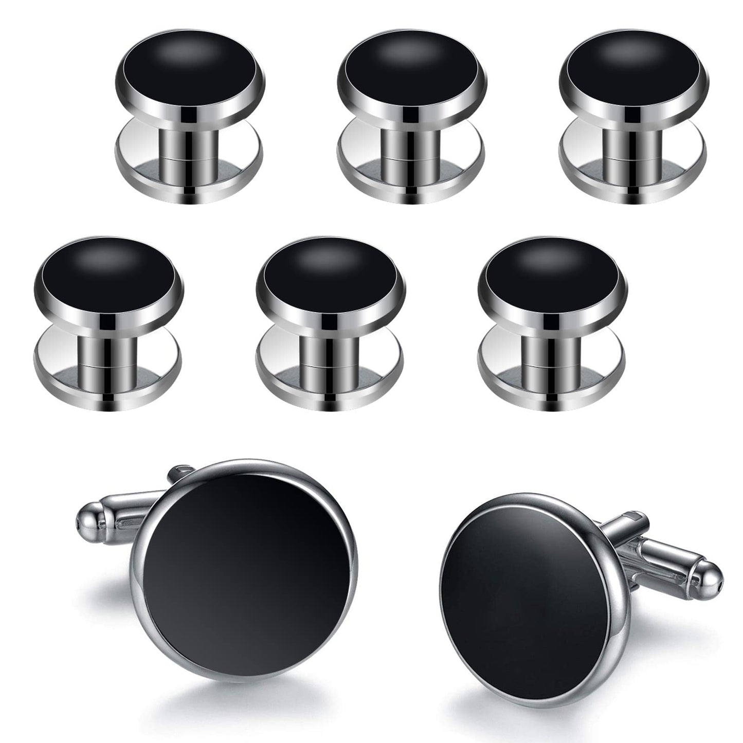 Cufflinks and Tuxedo Studs Set 2pcs Cufflinks for Men and 6pcs Tuxedo Buttons Black Round Cufflinks Tuxedo Studs Set for Men Christmas Festival Wedding Business Birthday Gift