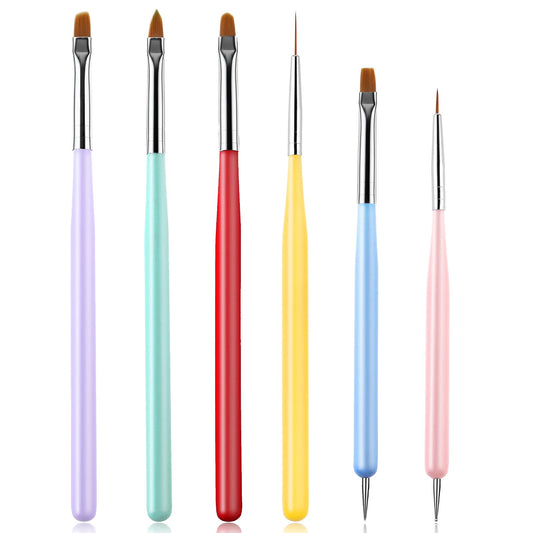 6pcs Nail Art Brush Set Gel Polish Acrylic Nails Painting Brush Nail Design Brush Tools Dual-Head Pen Painting Set Multicolor Fingernail Design Tools Kit for Manicure Drawing Cleaning Home DIY Salon