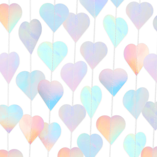 4 Pack Iridescent Disco Holographic Party Decoration, 52Ft Love Heart Wedding Hanging Decor Garland Heart Hanging Decor Neon Streamers Banners for Birthday Engagement Valentines Bachelorette