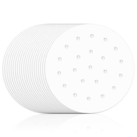 100Pcs Air Fryer Paper Liners Disposable, 8 Inch Round Perforated Parchment Paper, Non Stick Steamer Liner Sheet for Bamboo Steamer Oven Cake Baking Cooking