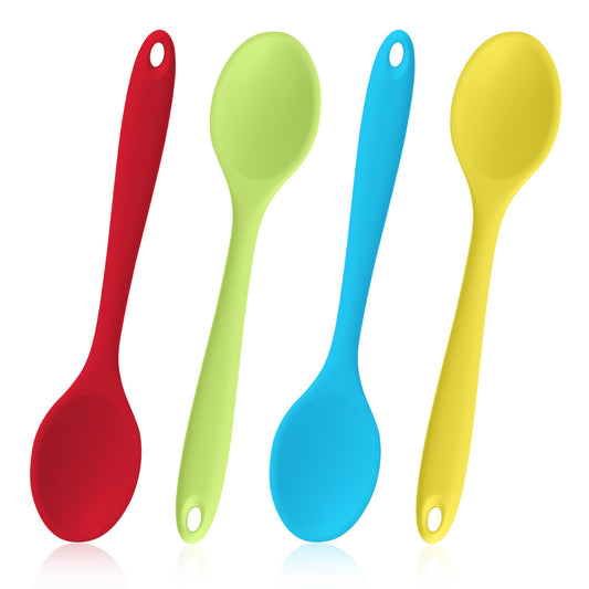 4Pcs Silicone Stirring Spoons for Cooking Silicone Mixing Spoon Nonstick Heat Resistant Kitchen Spoon Silicone Serving Spoon Stirring Spoon for Kitchen Cooking Baking Stirring Mixing Tools