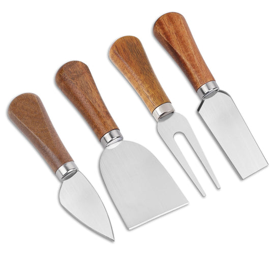 KALIONE 4 Pack Mini Cheese Board Knife Set Mini Steel Stainless Cheese Knife Set with Wooden Handle Charcuterie Accessories for Cheese Spread and Charcuterie