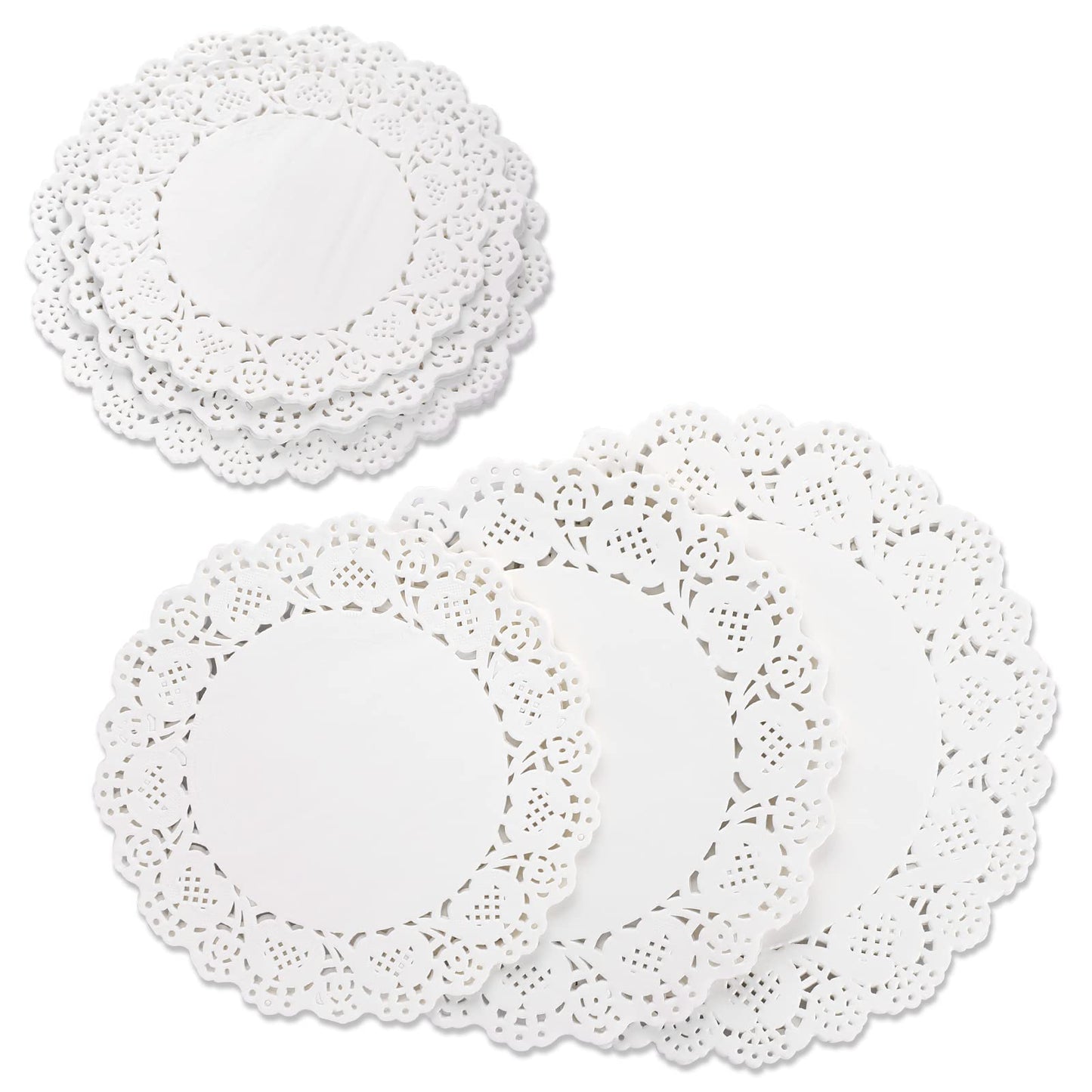 Sliverdew 90 Pieces Paper Doilies, 3 Sizes White Lace Paper Doilies Round Paper Doilies for Buffet Cake Fried Food Party Wedding Tableware Decoration