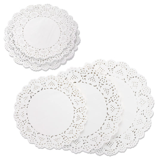 Sliverdew 90 Pieces Paper Doilies, 3 Sizes White Lace Paper Doilies Round Paper Doilies for Buffet Cake Fried Food Party Wedding Tableware Decoration