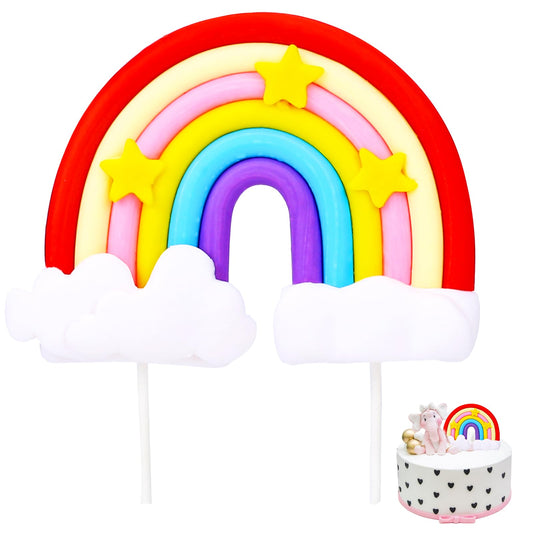 Rainbow Cake Topper, Soft Pottery Rainbow Star Cloud Cake Decorations Colorful Rainbow Cupcake Topper personalized Cake Topper Reusable Happy Birthday Cake Topper Birthday Party Decorations Supplies
