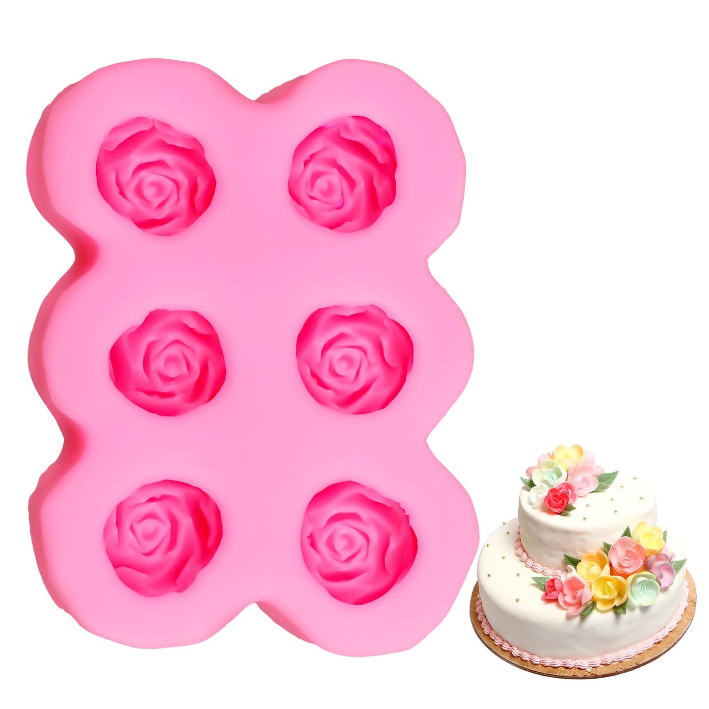 Rose Flower Silicone Candy Mold Silicone Fondant Molds Small Soap Clay Chocolate Sugarcraft Baking Tool Rose Silicone Mold for Wedding Cake Pop Cookie Cupcake Decoration Polymer Clay Resin Soap Wax