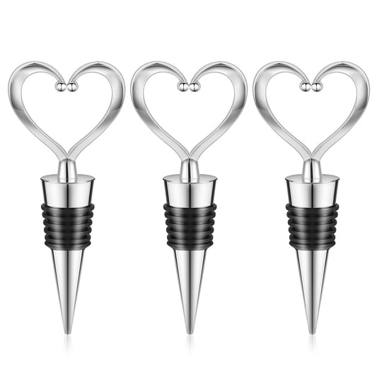KALIONE 3 Packs Wine Stopper, Heart Shape Wine Corks, Portable Wine Stoppers for Wine Bottles, Silicone Champagne Stoppers, Reusable Decorative Wine Cork Stoppers for Wine Beverage Champagne Bottles