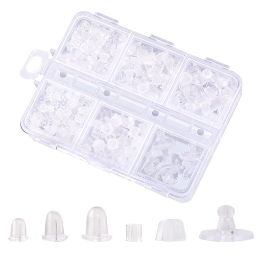 KALIONE 600 Piece Soft Rubber Earring Stoppers Clear Earring Safety Backs with Box Silicone Earring Backs Replacements Kit for Studs (6 Styles)